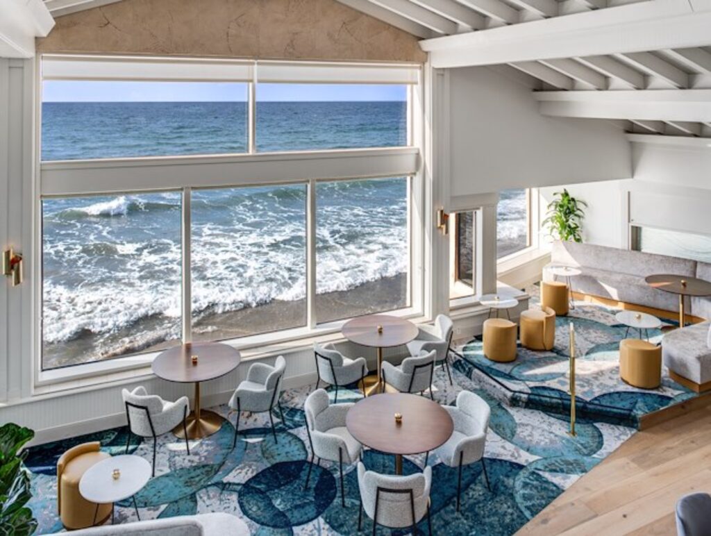 Beach view from the Marine Room dining room, La Jolla restaurants with a view