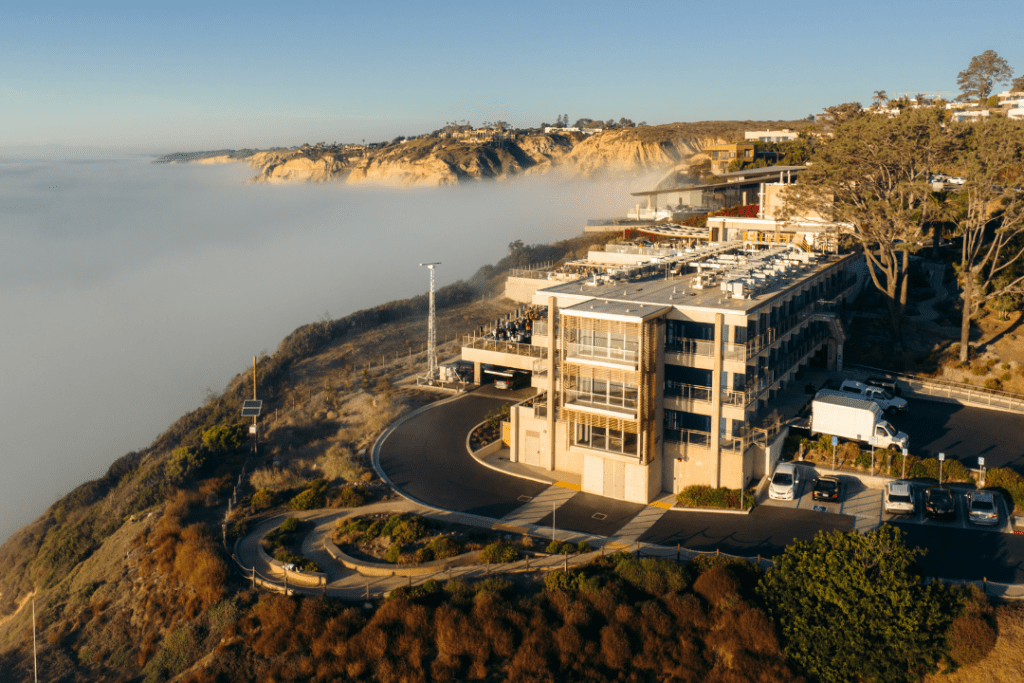 aerial view of the Ted and Jean Scripps Marine Conservation and Technology Facility at scripps institution of oceanography on the coast of La Jolla where the seaweed speakeasy event was held