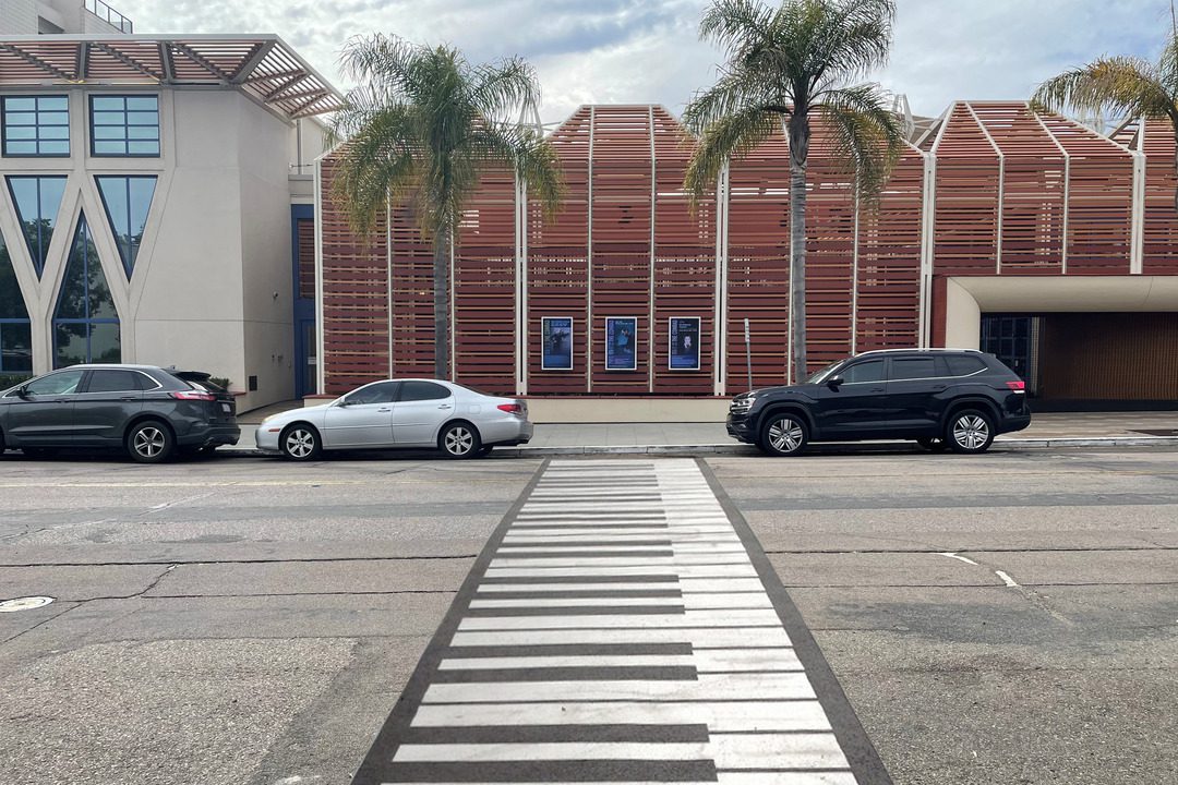 rendering shows proposed street crosswalk designed to look like the keys on a piano.