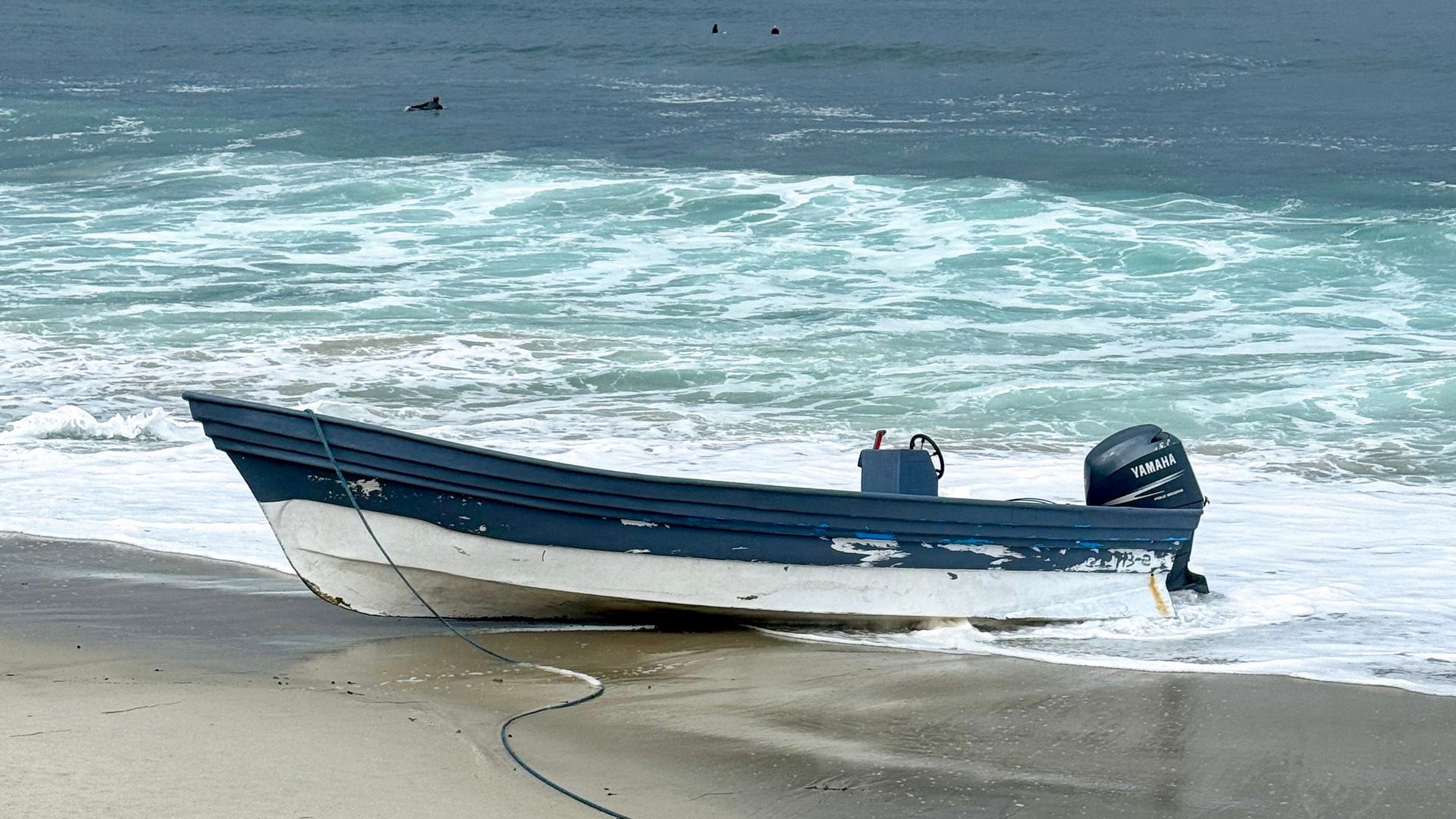 abandoned vessel washes ashore on a la jolla beach
