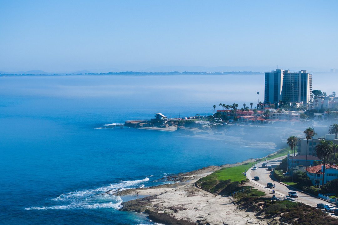 low marine clouds cover la jollas coast
